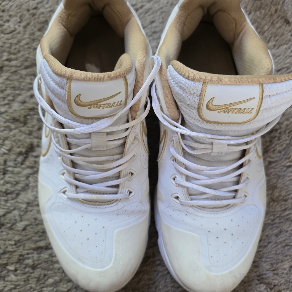 Nike White and Gold Softball Cleats